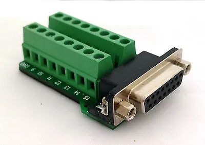 DB15 D-Sub 15pin Female Adapter RS-232 Breakout Board Connector (D8) • £8.75