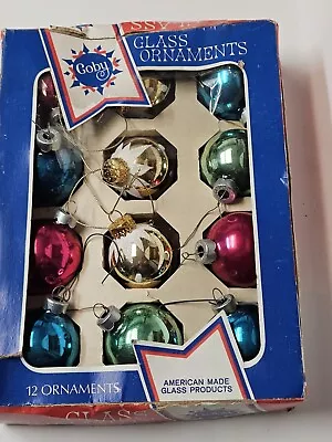 Vintage Coby Round Multicolor 1.75  Glass Ball Ornaments Original Box READ • $11.99