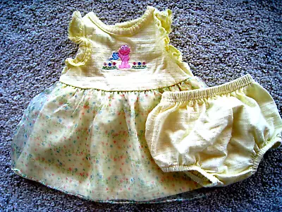 VTG Sesame Street Baby Girl Yellow W/Tiny Flowers Dress 3-9 Mo 2 Piece REDUCED • $18.99