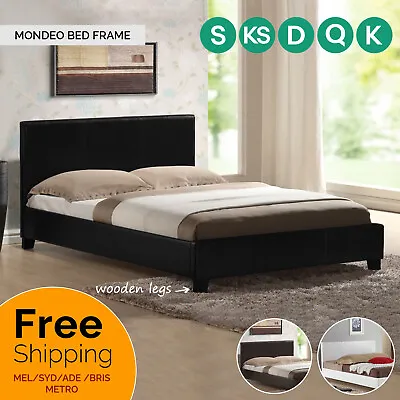 $204 • Buy Bed Frame King Queen Double Single Base Mattress Platform Leather Wooden Mondeo