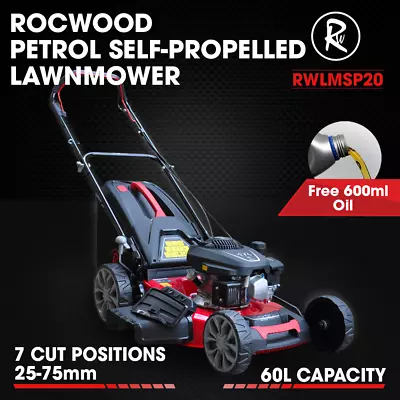 Petrol Lawnmower Self Propelled RocwooD 173cc 20  Mower Mulching Plus FREE Oil • £999.99