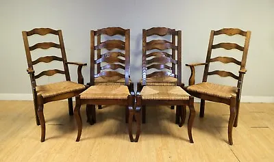 £1250 • Buy Stunning Set Of 6 French Elm Wood Dining Chairs On Rush Seats With Two Carvers 