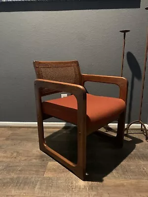 Mid Century Modern Burnt Orange Chair With Caning. • $279.99