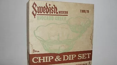 Vintage Anchor Hocking Swedish Modern Avocado Green Chip & Dip Set • $7.99