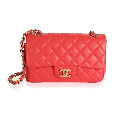 Chanel Coral Quilted Lambskin Mini Rectangular Classic Flap Bag • $9664.83