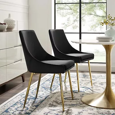 Modway Viscount Performance Velvet Dining Chairs - Set Of 2 In Gold Black • $260.82