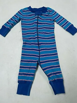 Hanna Andersson  Organic Cotton Teal Striped  Union Suit Pajamas   60  6  9   Ms • $13.50