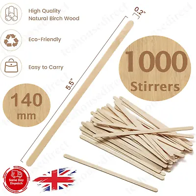 Wooden Stirrers For Coffee & Tea Biodegradable Sticks HotDrink X1000 -140mm/5.5  • £7.99