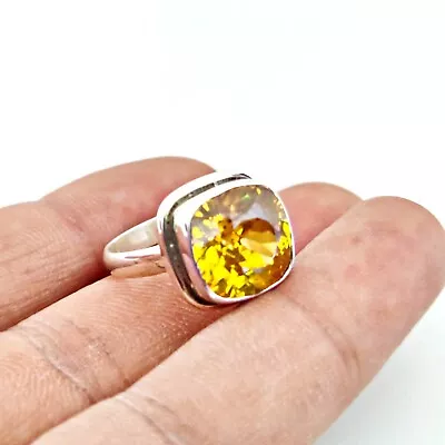 Yellow  Citrine Cushion Ring Gemstone Ring Handmade Jewelry 925 Solid Silver • $28.35