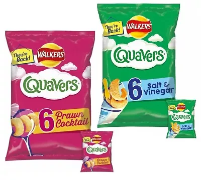 Walkers Quavers Prawn Cocktail 6 Pack Salt & Vinegar Large Bag Multibuy Crisps • £7.95