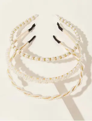 £5.95 • Buy Womens Girls Gold Pearl Rhinestone Headband Set 3pc Deco Hairband Bridesmaid UK