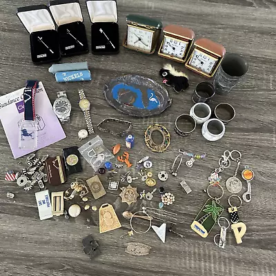 Vintage Junk Drawer Lot Estate Sale Watches Clocks Key Chains Misc • $20