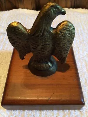 Vintage Eagle Paperweight Cast Iron Wood Base Mounted Metal Wooden • $45