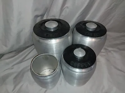 Vintage Kromex Aluminum Canister Set Of 4(missing 1 Lid) And Cake Pan • $10