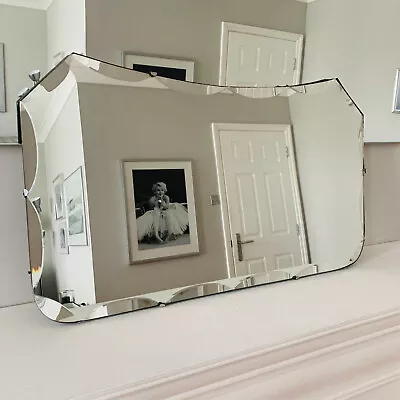 Antique Vintage Art Deco Large Bevelled Glass Hallway Wall  Mantle Mirror • $186.77