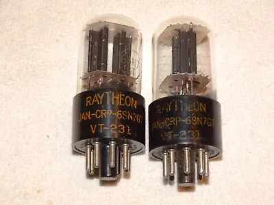 2 X JAN-CRP-6SN7gt Raytheon Tubes*2-Hole Black T Plates*Very Strong Pair*VT-231* • $269.99