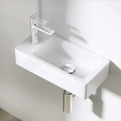 £38.35 • Buy Bathroom Wash Basin Sink Ceramic Wall Hung White Mini Compact LH Tap Hole 370mm