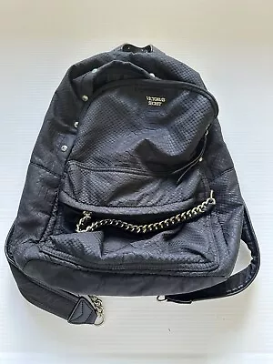 VICTORIA'S SECRET Used Nylon Python Stud Backpack Quilted Book Bag Chain • $26.99