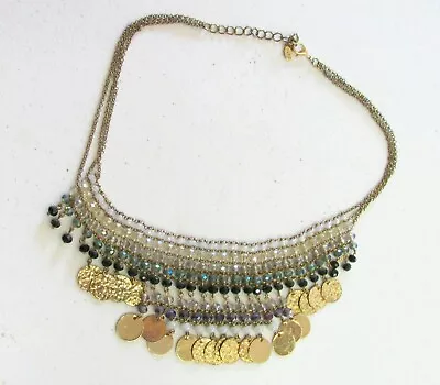 Vintage Belly Dance Jewelry Ethnic Necklace - Shiny Beads- Gold Coin Shape Discs • $12.50