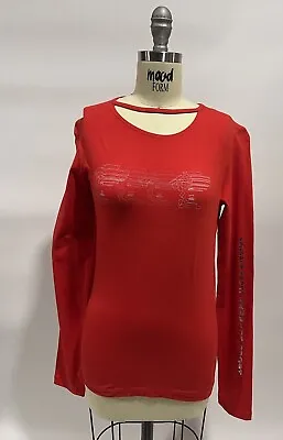 Womens Versace Sport Shirt Long Sleeve Red Silver Foil Size M Made In Greece • $100