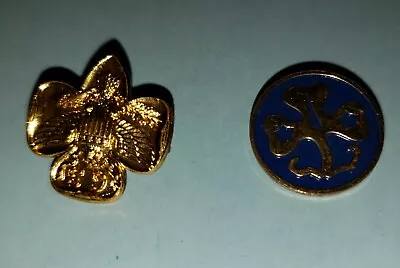2 Girl Scout Pins Gold Tone Enamel Trefoil Pin &  B  Pin Classic Vintage • $9.50