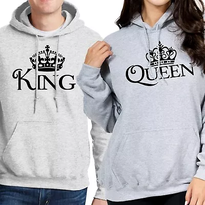 Nwt King Queen White Crown Couple Matching Valentines Day Gray Hoodie Sweatshirt • $23.99