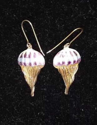 ZARAH JellyFish 925 Sterling Enamel EarringsGold Vermeil Rare Find • $38.99