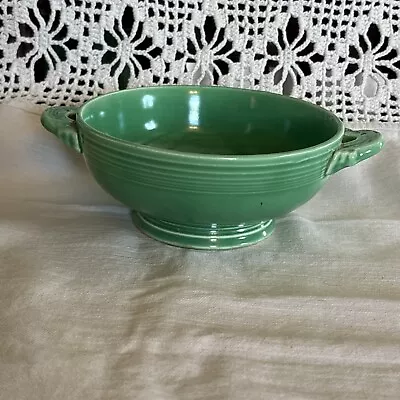 Vintage Homer Laughlin Fiesta Fiestaware Footed Green Cream Soup Bowl Handled • $34.99