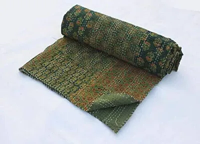 Indian Kantha Quilt Cotton Bedspread King Size Blanket Hand Block Bedding Throw • £61.12