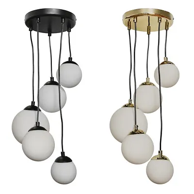 Ceiling Light Fitting 5 Way Opal Glass Shades Suspended Lighting LED G9 Bulbs • £36.39