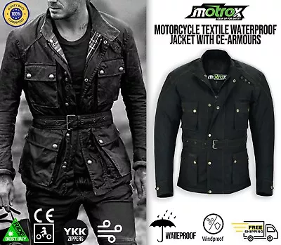 Mens Motorcycle Jacket Waterproof Cordura Textile Motorbike Free Armours BLACK • $49.76