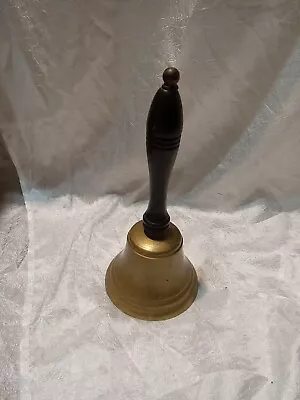 Old Antique Vintage Brass Wood Teachers Hand Desk School Bell Alarm Wooden Decor • $10.95