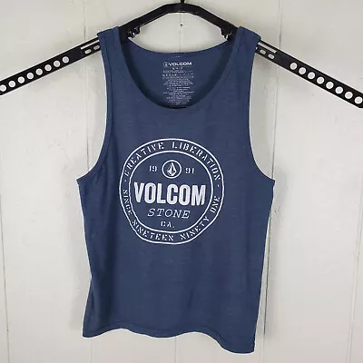 Volcom Tank Top Mens Medium Blue Graphic Round Neck Sleeveless Stretch Pullover • $12.54