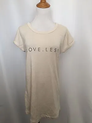 NWT ZARA W&B COL Cream 'LOVE. LESS' Print Long Body Tunic Shirt Womens Sz Small • $23.20