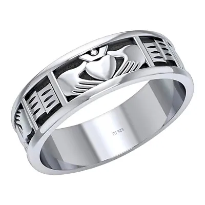 New Men's 6mm 0.925 Sterling Silver Irish Celtic Claddagh Ring Band • $29.99