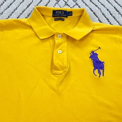 Ralph Lauren Polo Shirt Woman Yellow Purple Big Pony Skinny Slim Fit Prep Ladies • $24.91