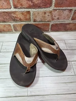 Reef Men's Leather Fanning Brown Bottle Opener Flip Flop Sandals Size 11 • $20.99