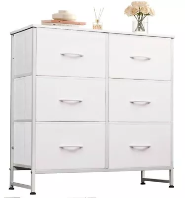 WLIVE Fabric Dresser For Bedroom 6 Drawer Double Dresser Storage Tower White • $32.39