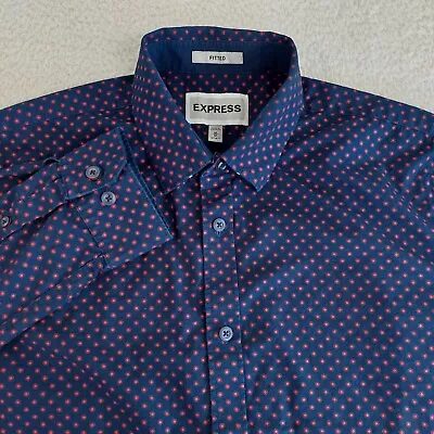Express Fitted Mens Medium 15-15.5 Polka-dot Long Sleeve Button Up Shirt • $13.99