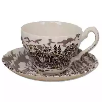 Myott Royal Mail Brown Coffee Tea Cup Saucer Set Staffordshire Coaching Scene  • $6.80