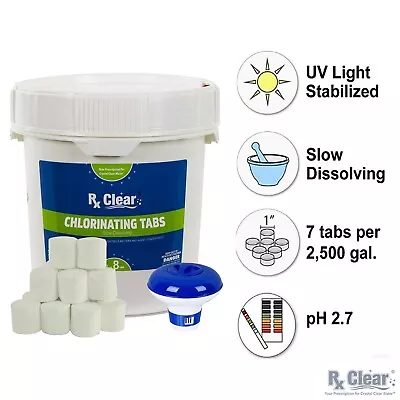 Rx Clear 1  Stabilized Chlorine Tablets - 8 Lbs W/Small Chemical Dispenser • $79.92