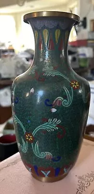 Chinese Cloisonne Enameled Many Flowers Vase Republic Period 9  Tall • $48.50