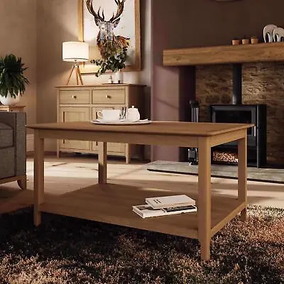 Natural Oak Coffee Table Oak Veneer Top With Shelf Living Room Furniture • £129.95