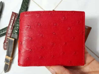 RED Genuine Belly Ostrich Leather Skin Men's Bifold Wallet Credit Card • $119.99