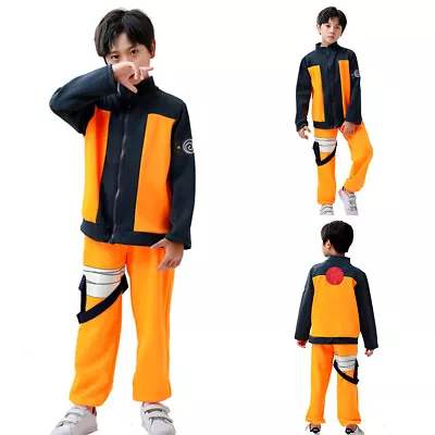 Kids Boys Uzumaki Naruto Costume Jacket Pants Cosplay Party Outfits Fancy Dress • £25.66