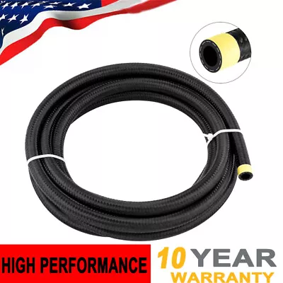 Black 6AN 3/8  Fuel Line Hose Braided Nylon Stainless Steel Oil Gas CPE AN6 10FT • $21.87