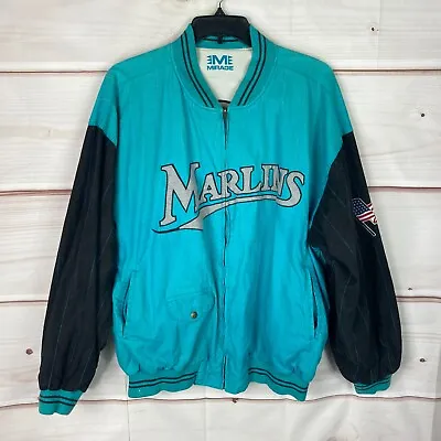 Vintage Mirage Jacket Mens XXL 2XL Florida Marlins MLB Pinstripe Reversible Blue • $48.99