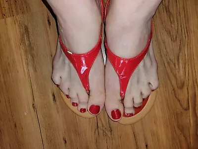 Max Collection – Size 12 Red Patent Thong Sling-back Sandals USED • $15