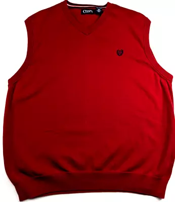 Mens Red Knitted CHAPS V Neck Sweater Vest Sleeveless Christmas XXL Grandpa Dad • $9.95