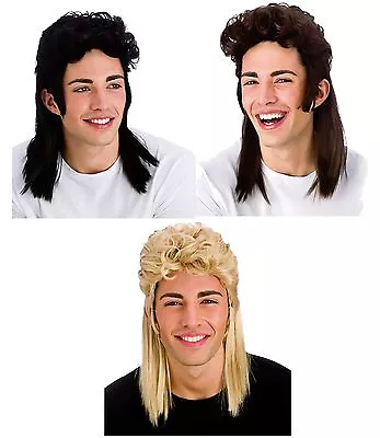 80s Mullet Wig Pop Fancy Dress Accessory Costume Black Brown Blonde Popstar Rock • £8.25